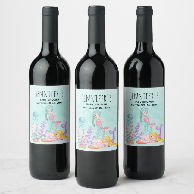 Étiquette Pour Bouteilles De Vin Mermaids et méduses sous l'aquarelle marine (Bouteilles)