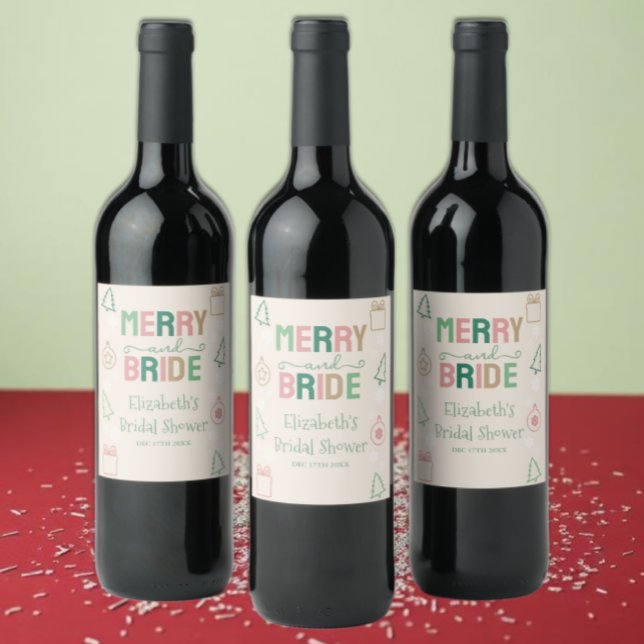 Étiquette Pour Bouteilles De Vin Merry & Bride Noël Shower Nuptial (Créateur téléchargé)