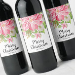 Étiquette Pour Bouteilles De Vin Merry Christmas Floral Poinsettia<br><div class="desc">Les étiquettes de bouteilles de Noël personnalisées disposent d'un grand poinsettia rose,  de fleurs d'hiver,  de pins et de feuilles saints,  vos détails en lettres chic. CORRESPONDRE des articles dans notre magasin.</div>