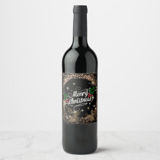 Étiquette Pour Bouteilles De Vin Merry Christmas, sparkle, glitter and shine,