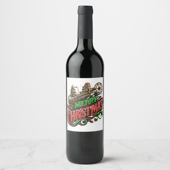 Étiquette Pour Bouteilles De Vin Merry Christmas steampunk (Devant)