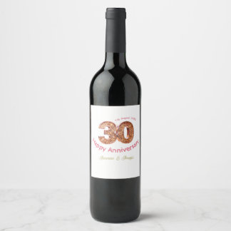 Étiquette Pour Bouteilles De Vin Métallisé or 30e Joyeux anniversaire ajoutez nom