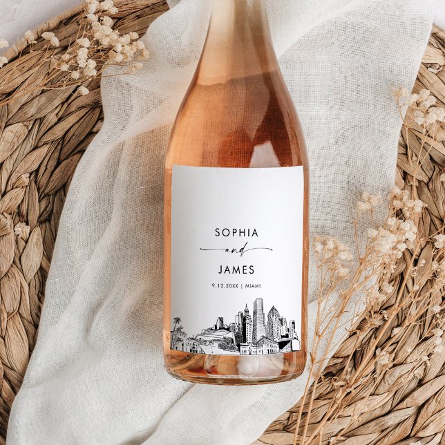 Étiquette Pour Bouteilles De Vin Miami Skyline (Créateur téléchargé)