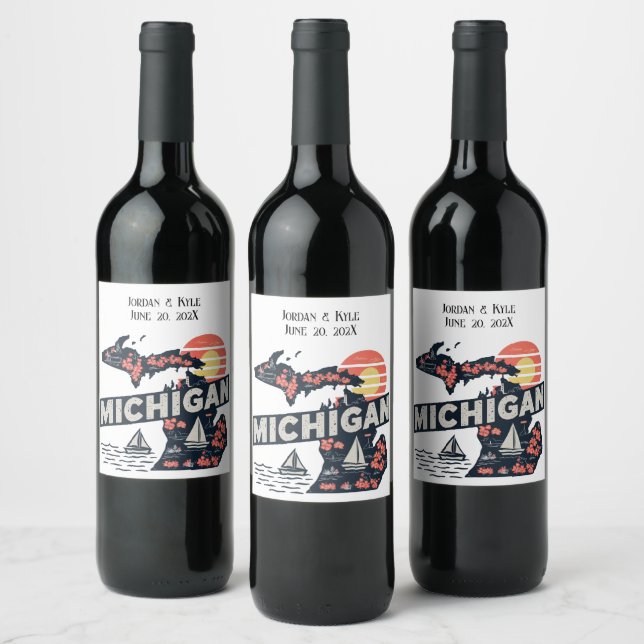 Étiquette Pour Bouteilles De Vin Michigan Retro Silhouette personnalisable (Bouteilles)
