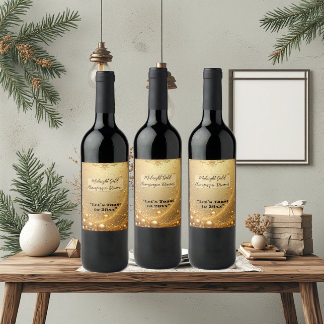 Étiquette Pour Bouteilles De Vin Midnight Gold Faux Champagne Dream Bubbly New Year (Midnight Gold Faux Champagne Dream Bubbly New Year Wine Label)