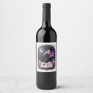 Étiquette Pour Bouteilles De Vin Midnight Magick Illustration of a Young Witch