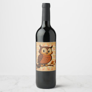 Étiquette Pour Bouteilles De Vin Mignon, chouette fantaisiste vintage d'automne