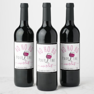 Étiquette Pour Bouteilles De Vin Mignon Drôle Ho Ho Ho Versez le Vin Merlot