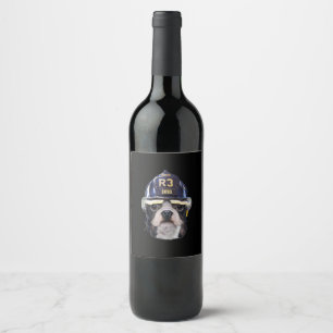 Étiquette Pour Bouteilles De Vin Mignonne Chien de taureau français portant un casq
