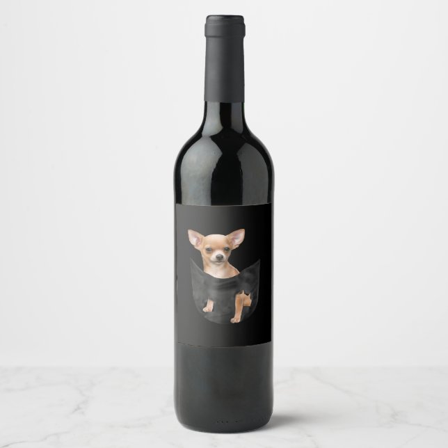 Étiquette Pour Bouteilles De Vin Mignonne Chihuahua dans votre poche Noël (Devant)