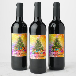 Étiquette Pour Bouteilles De Vin Mignonne, colorée, Noël