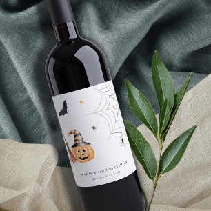Étiquette Pour Bouteilles De Vin Mignonne Halloween Citrouille Spiderweb N'importe