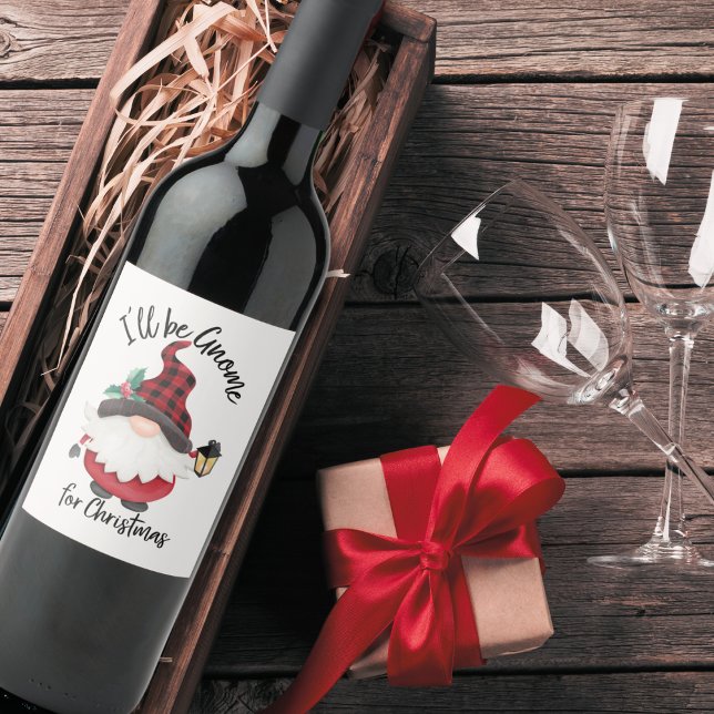 Étiquette Pour Bouteilles De Vin Mignonne Je serai Gnome pour Noël (Cute I'll Be Gnome for Christmas Holiday Wine Label)