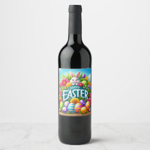 Étiquette Pour Bouteilles De Vin Mignonne lapin de printemps/Pâques avec oeuf
