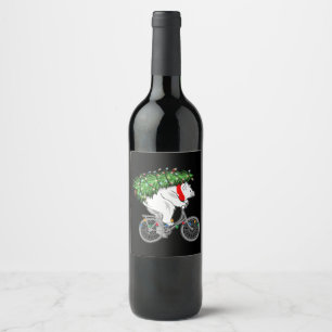 Étiquette Pour Bouteilles De Vin Mignonne Ours Portant Un Cadeau Arbre De Noël Pour
