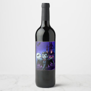 Étiquette Pour Bouteilles De Vin Mignonne, whimsical Halloween vampire
