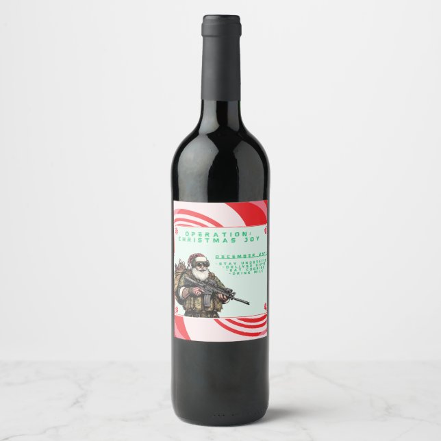 Étiquette Pour Bouteilles De Vin Militaire amusant/Père Noël de Noël (Devant)
