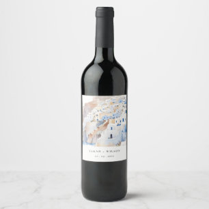 Étiquette Pour Bouteilles De Vin Minimal chic Santorini Grèce Mariage aquarelle