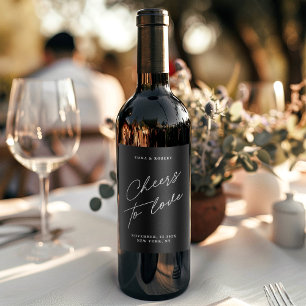 Étiquette Pour Bouteilles De Vin Minimal moderne Noir Cheers À Aimer Mariage