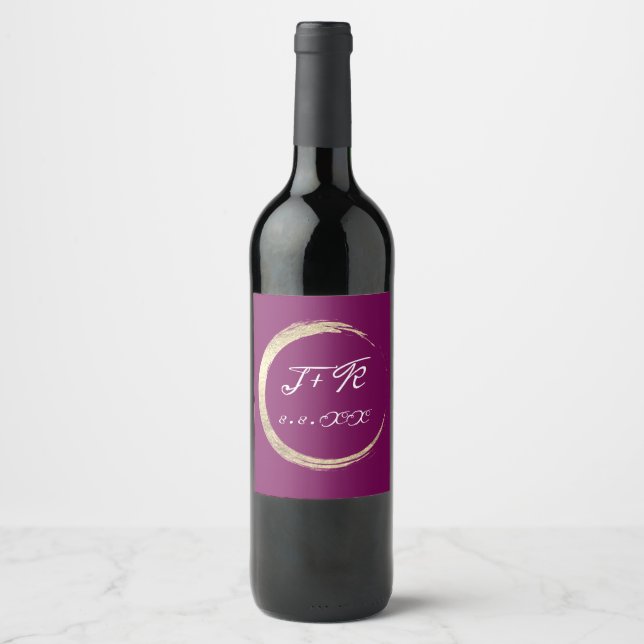 Étiquette Pour Bouteilles De Vin Minimalisme Marsala Or Blanc Monogramme Luxe (Devant)