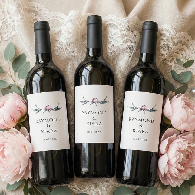 Étiquette Pour Bouteilles De Vin Minimalist Dusky Pink Peony Floral Wedding (blush pink peony wedding wine labels)
