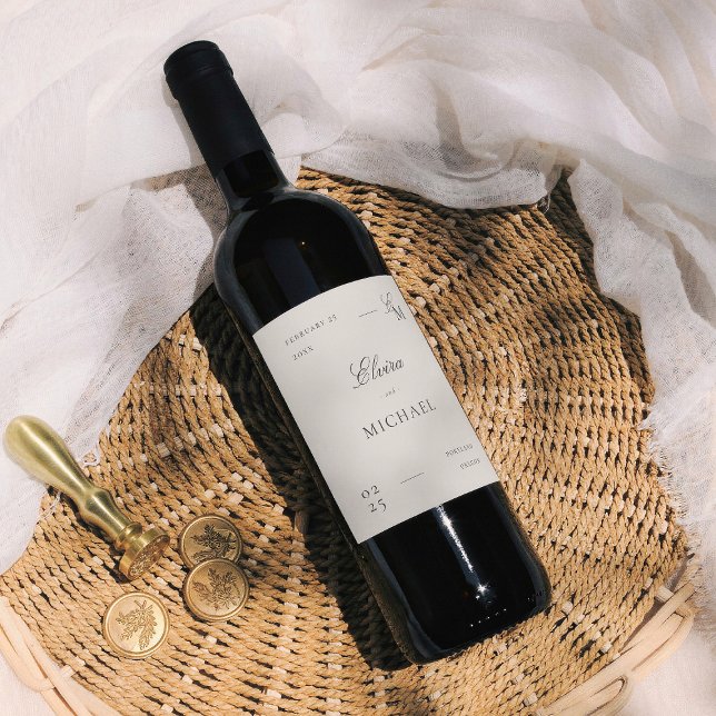Étiquette Pour Bouteilles De Vin Minimalist Ivory Editorial Wedding (Créateur téléchargé)