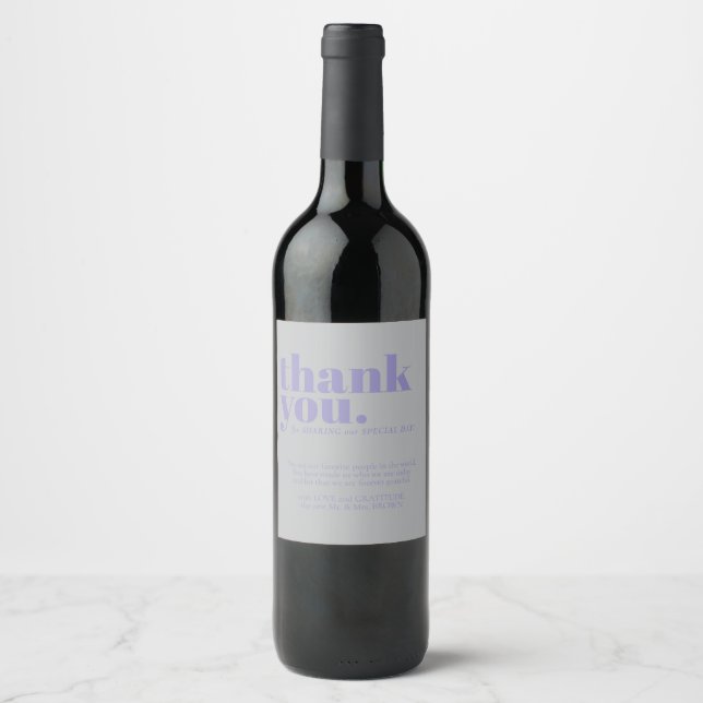 Étiquette Pour Bouteilles De Vin Minimalist Thank You simple elegant Lavender Silve (Devant)