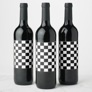 Étiquette Pour Bouteilles De Vin Minimaliste Rétro à Carreaux – Streetwear Monochro