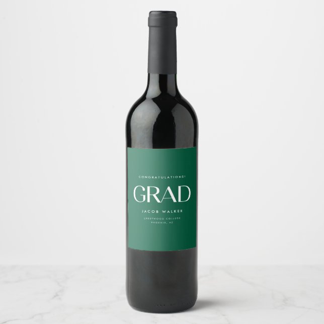 Étiquette Pour Bouteilles De Vin Minimalistic Dark Green Graduation Party Congrats (Devant)
