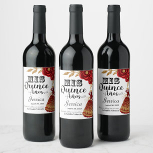 Étiquette Pour Bouteilles De Vin Mis Quince Anos Burgundy Floral Western Vin Étique