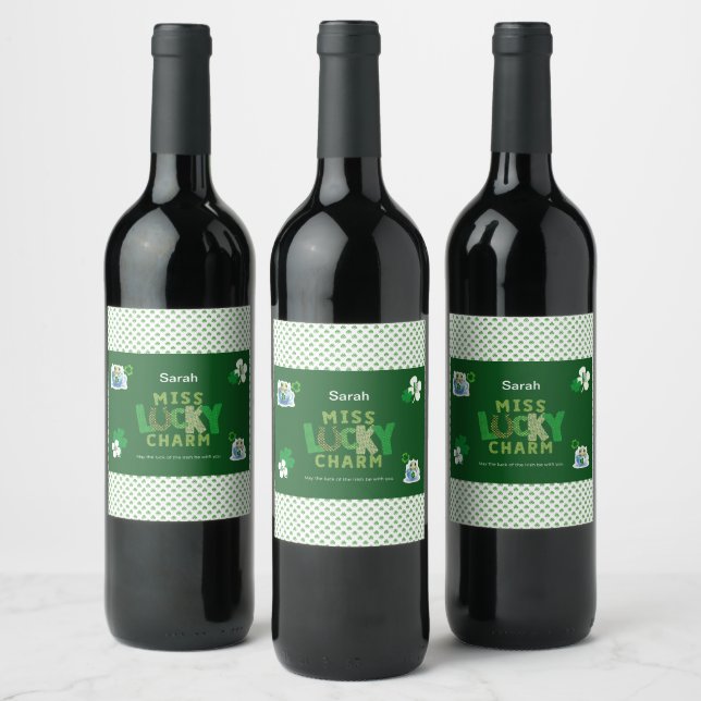 Étiquette Pour Bouteilles De Vin Miss Lucky Charm St. Patrick's Day (Bouteilles)