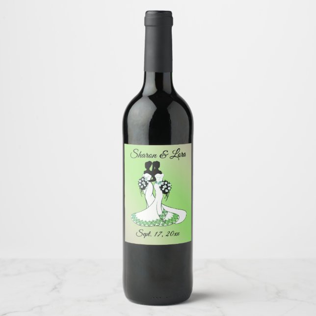 Étiquette Pour Bouteilles De Vin Mme et Mme Mariage Personnalisée Green (Devant)