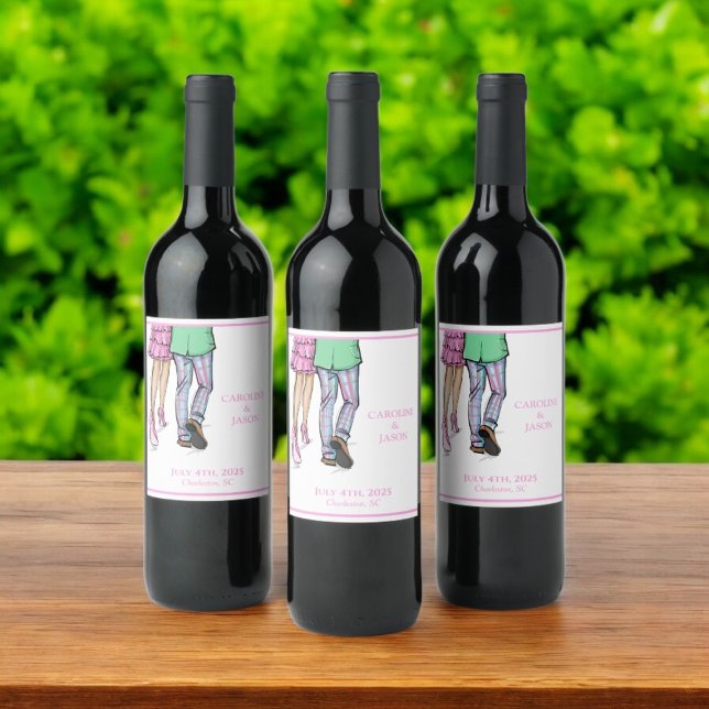 Étiquette Pour Bouteilles De Vin Mode Couple Rouge Homard Douche Mariage Faveurs (Créateur téléchargé)