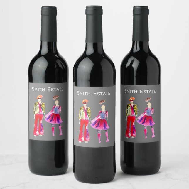 Étiquette Pour Bouteilles De Vin Mode illustration aquarelle boho (Bouteilles)