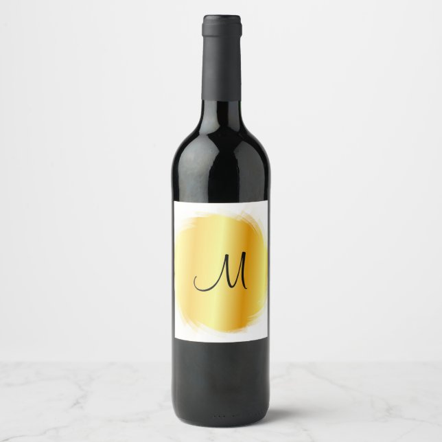 Étiquette Pour Bouteilles De Vin Modèle élégant moderne de look or Monogramme (Devant)