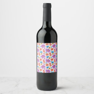 Étiquette Pour Bouteilles De Vin Modèle floral exotique coloré dessiné à la main