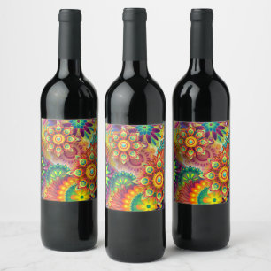 Étiquette Pour Bouteilles De Vin Modèle floral psychédélique
