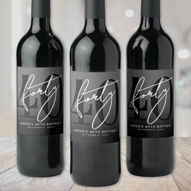 Étiquette Pour Bouteilles De Vin Modern Black 40th Birthday Party (Modern Black 40th Birthday Party Wine Label)