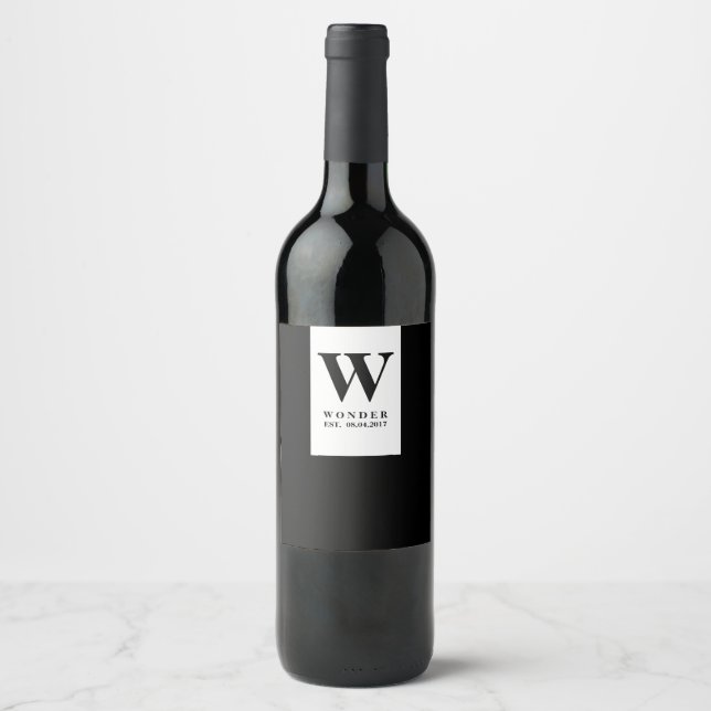 Étiquette Pour Bouteilles De Vin Modern Black Wedding Monogram | Minimalist (Devant)
