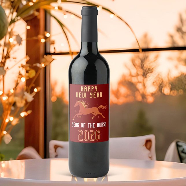 Étiquette Pour Bouteilles De Vin Modern Chinese Horse New Year 2026  (Créateur téléchargé)