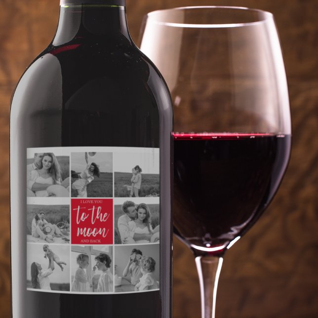 Étiquette Pour Bouteilles De Vin Modern Collage Couple Photo & To The Moon Quote (Créateur téléchargé)