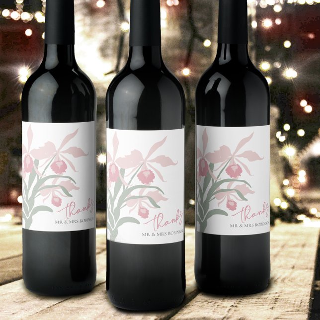 Étiquette Pour Bouteilles De Vin Modern floral Cattleya orchid dusty pink wedding (Créateur téléchargé)