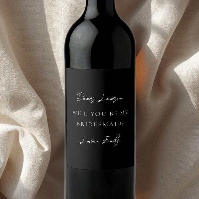 Étiquette Pour Bouteilles De Vin Modern Minimalist Monochrome Bridesmaid Proposal (Créateur téléchargé)