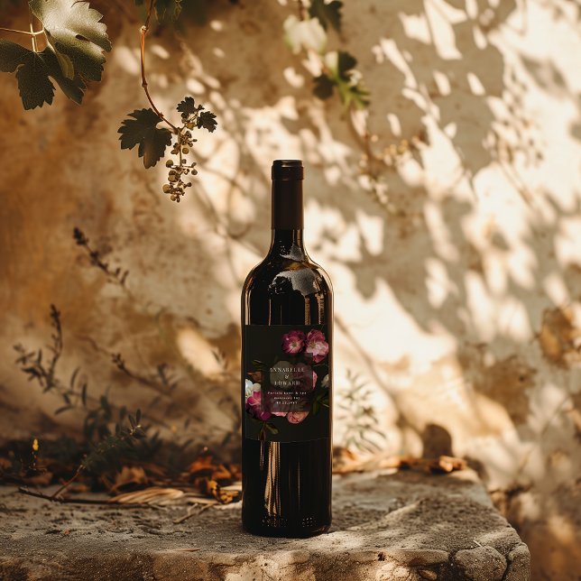 Étiquette Pour Bouteilles De Vin Modern Moody Floral Wedding Dark Romantic (Créateur téléchargé)