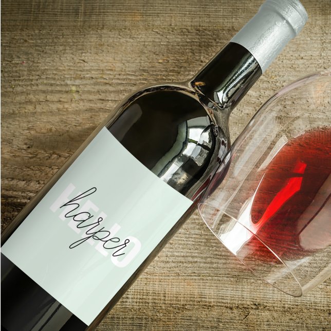 Étiquette Pour Bouteilles De Vin Modern Pastel Mint Bonjour Et Vous Nom (Créateur téléchargé)
