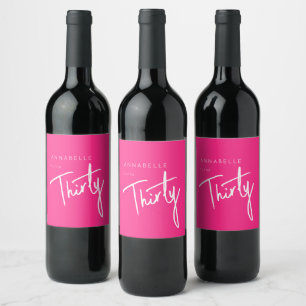 Étiquette Pour Bouteilles De Vin Modern Pink 30e Trente-trentième anniversaire fête