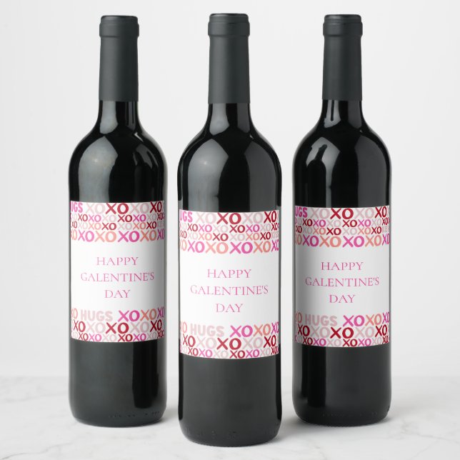 Étiquette Pour Bouteilles De Vin Modern Pink and Red XOXO Happy Galentine's Day (Bouteilles)