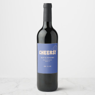 Étiquette Pour Bouteilles De Vin Modern Retro Dark Blue "Cheers!" Custom Wedding