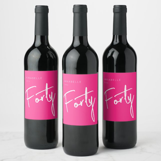 Étiquette Pour Bouteilles De Vin Moderne 40e Quarantième anniversaire rose (Bouteilles)