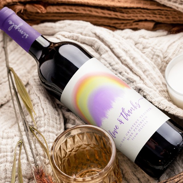 Étiquette Pour Bouteilles De Vin Moderne aquarelle arc-en-ciel professeur merci cou (Créateur téléchargé)